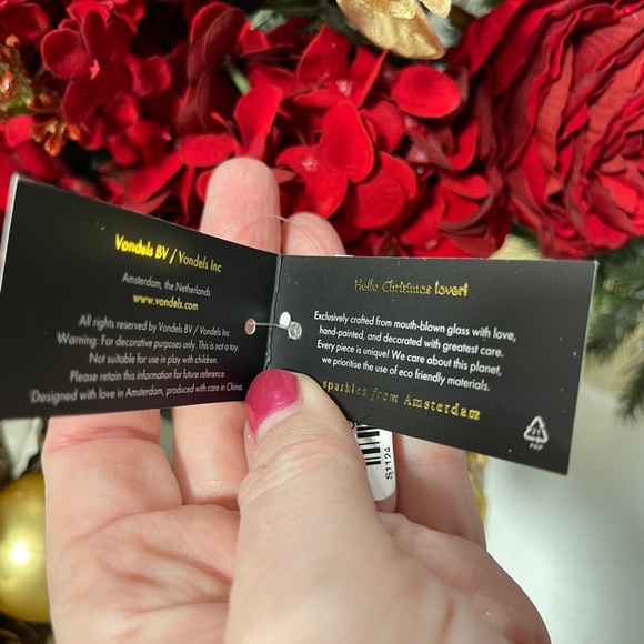 Christmas Ornament Gold Glitter Ribbon Bow Glass Handblown Vondels Amsterdam NWT - Picture 6 of 6